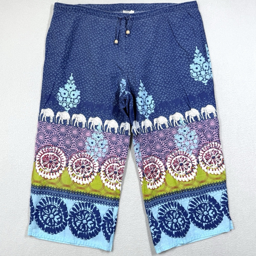 Sudara Punjammies Pajama Pants Womens Small Elephant Print Cropped India Lounge